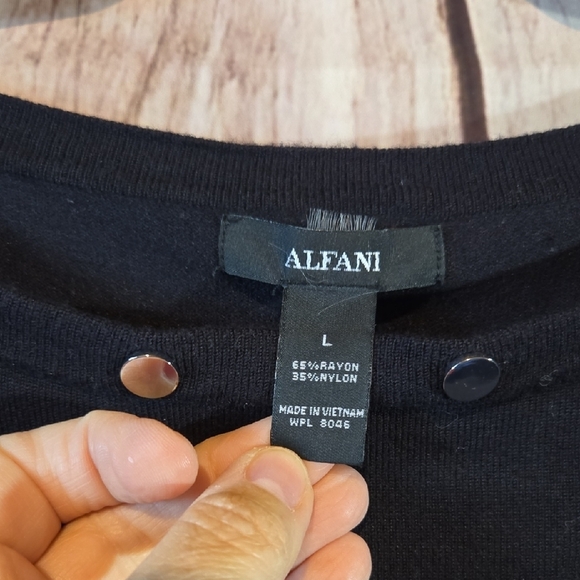 Alfani Black Silver Studded Women's Blouse With Notched Sleeves Size Large - Picture 2 of 7